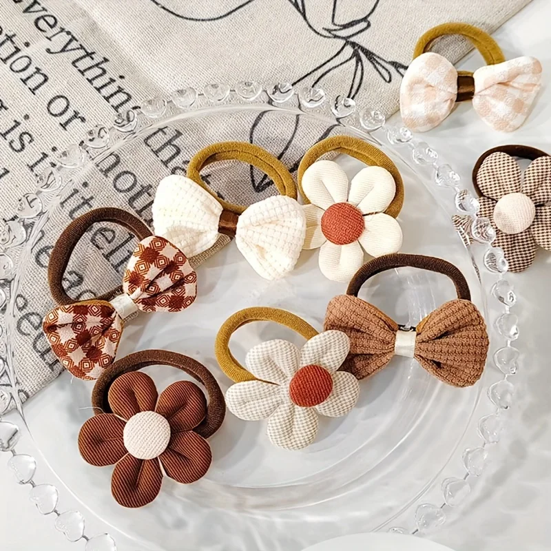 4/8PCS New Fashion Cute Sweet Flower Bow Girls Women Elastic Hair Bands Hair Ties Princess Hair Accessories Headwear