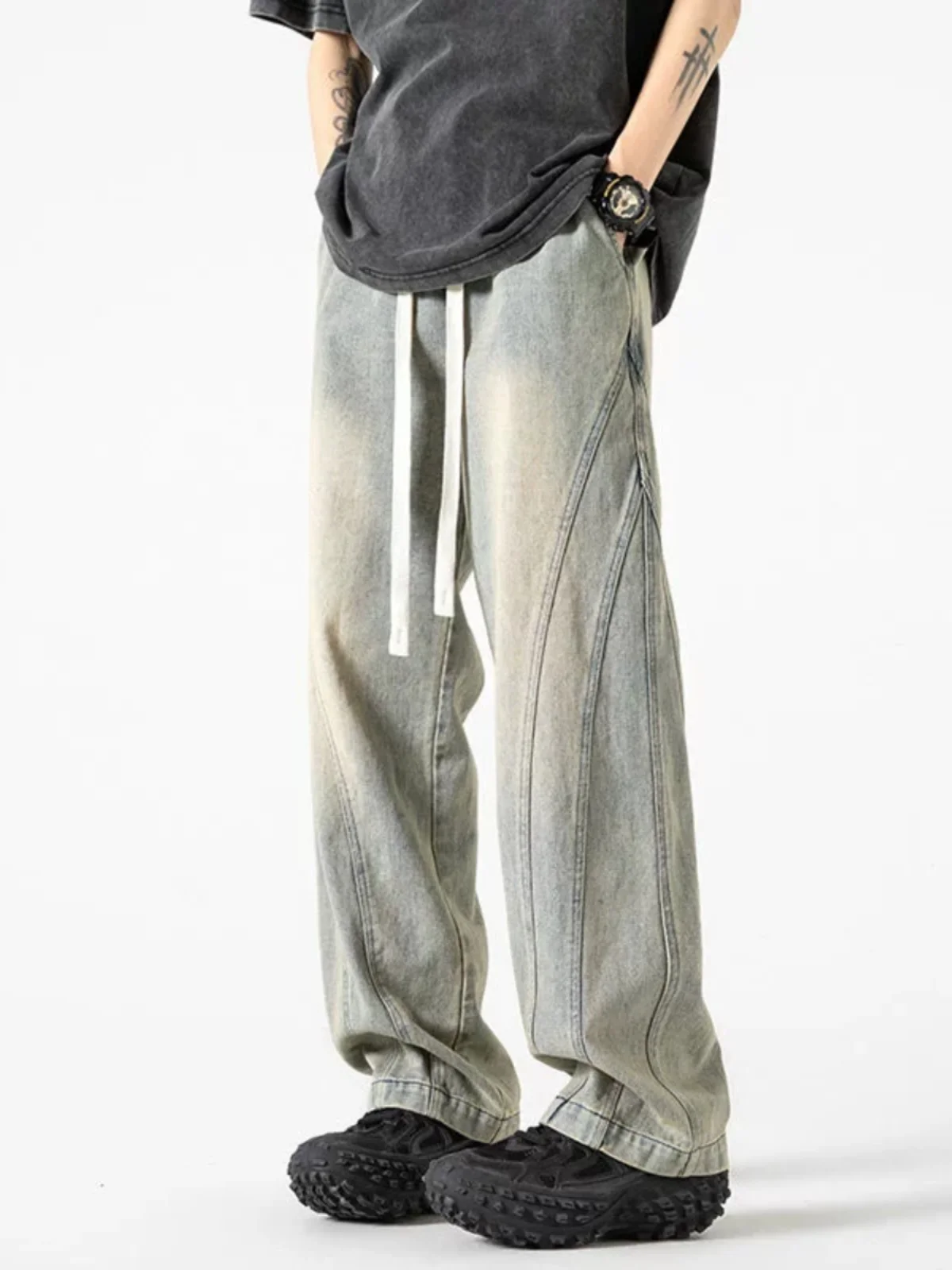 

Джинсы мужские из конопли, цветные, для работы, весна-осень, в стиле хип-хоп, свободные, прямые, в американском уличном стиле, для повседневной носки