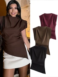 HH Summer Women's Retro Solid Color Asymmetrical O-Neck Zipper Versatile Slim Top 2025 Streetwear Women's Short Vest Top Y2K