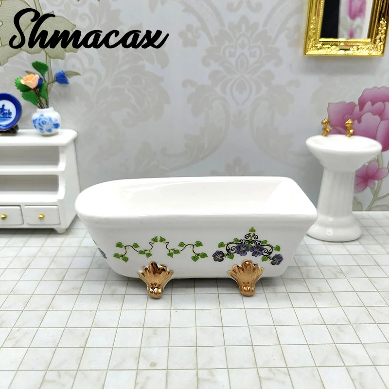 

1:12 Dollhouse Miniature Ceramic Bathtub Model Doll Home Bathroom Furniture Decor Toy Dolls House Micro Scene Ornament