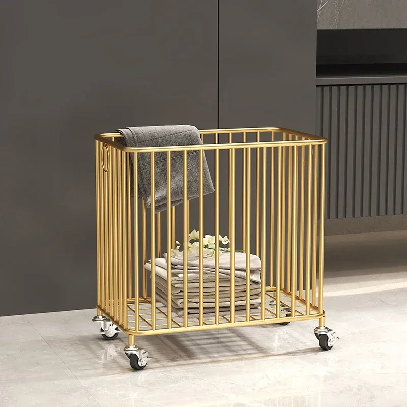 

Elegant Nordic Laundry Basket: Luxury Dirty Clothes Storage, Gold Iron Organizer with Wheels, SpaceEfficient Design