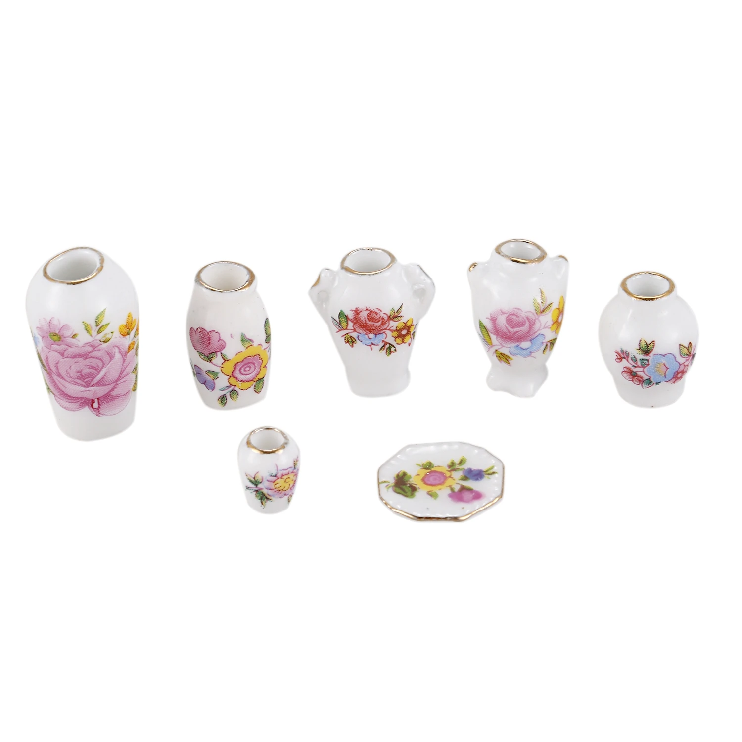 A07I Dollhosue florero de rosas de porcelana de cerámica moderno en miniatura 7 Uds