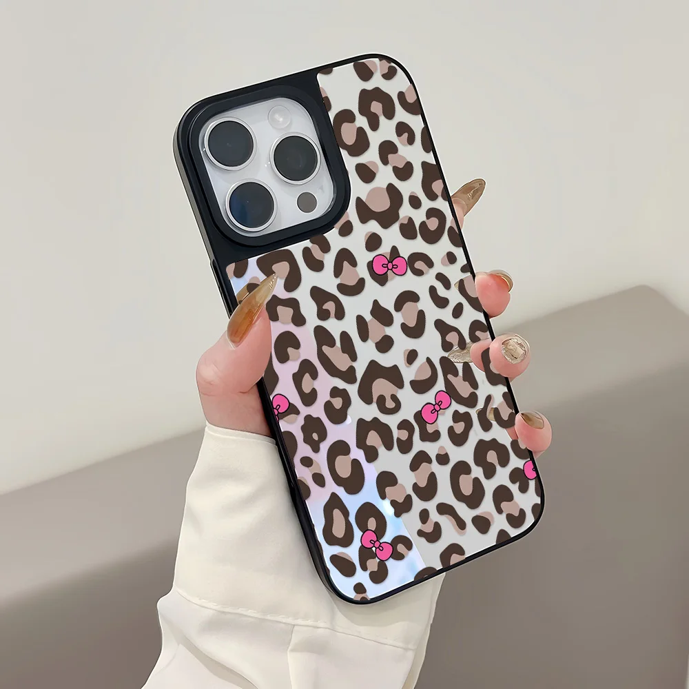 Fashion Leopard Mirror Phone Case For iPhone 11 Case iPhone 17 Pro Max 16 15 14 Pro Max 12 13 Case Makeup Mirror Hard Back Cover - view 3
