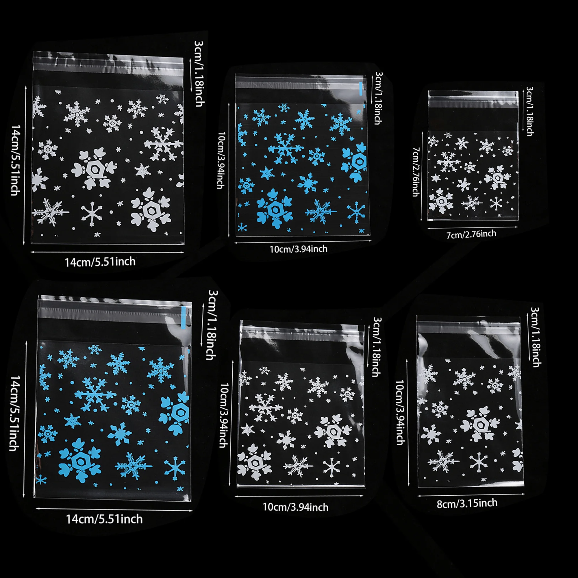 OPP Self‑adhesive Bags Christmas Snowflake Pattern 100Pcs Plastic Candy Gift Packaging Bags for Xmas Party Favor Jewelry Supply