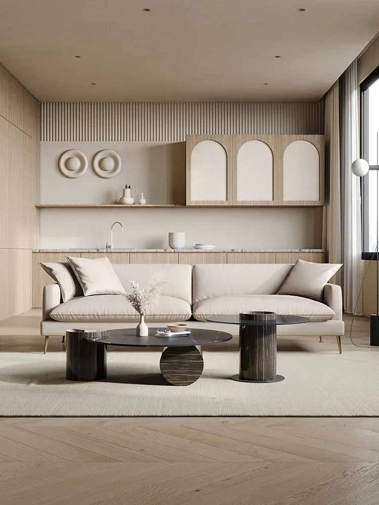

Modern luxury rock tea table, living room, household round tea table combination, creative and simple style tea table