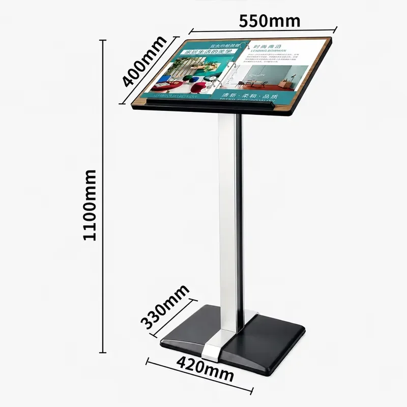 Floor Standing Metal Menu Holder Brochure Display Rack for Hotel Lobby Exhibition Hall Signage Stand Commercial Showroom