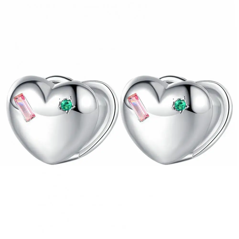 Fine Craftsmanship Earrings Stunning Heart-shaped Earrings with Colorful Cubic Zirconia Inlay Lightweight Fine for A