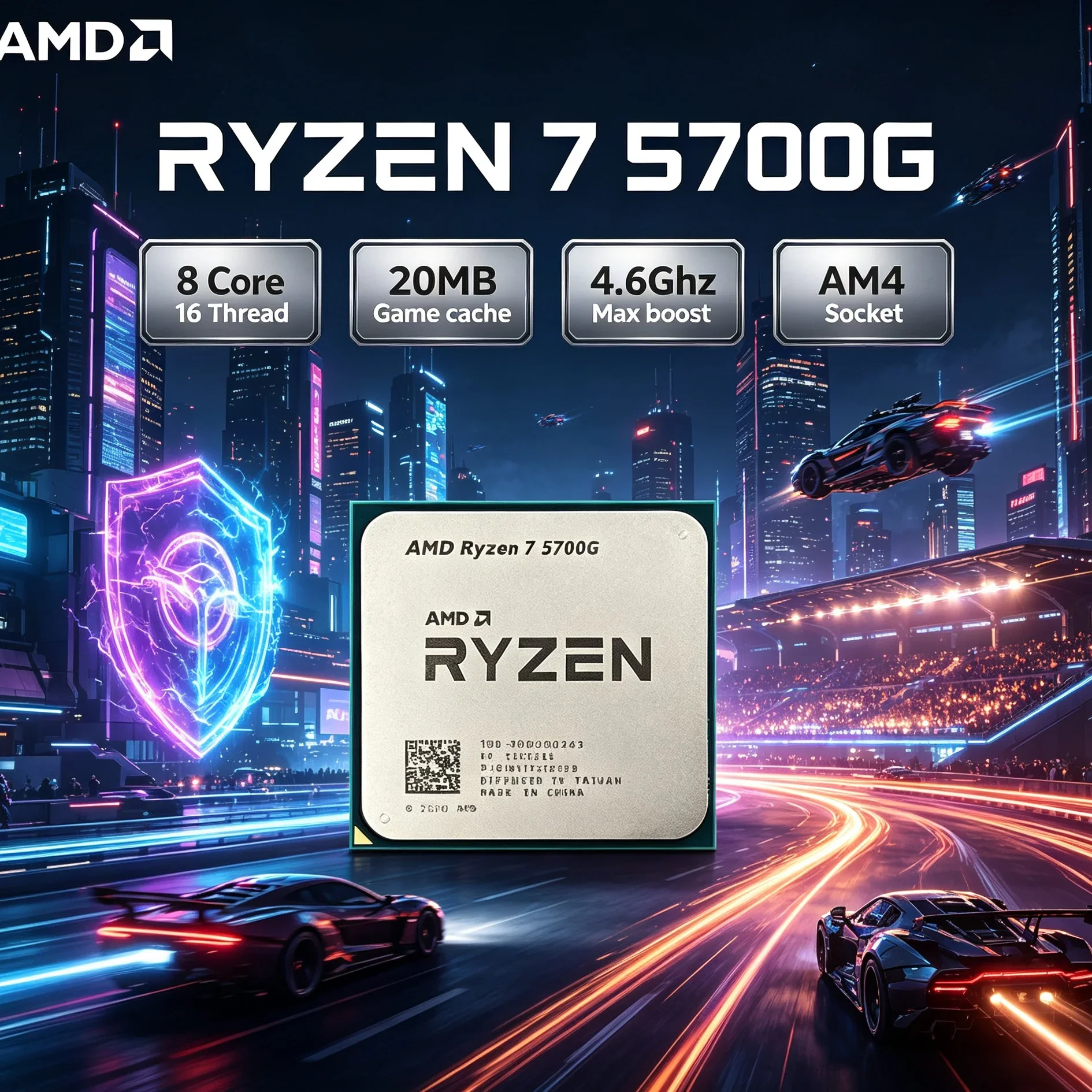 AMD Ryzen 7 5700G Desktop CPU 8-Core 16-Thread, 4.6GHz Boost, 16MB L3, AM4 Socket, DDR4, 65W, Radeon Graphics, Without Cooler