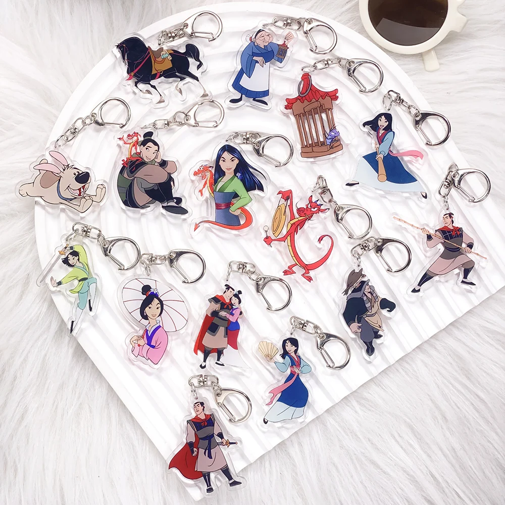 Porte-clés en acrylique Disney Princess Mulan Mushu, accessoires amusants et mignons pour sac à dos, porte-clés pour fans et amis, 1/15 pièces
