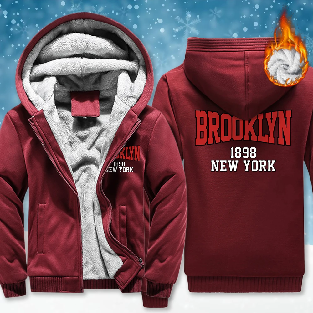 

Brooklyn 1848, мужская куртка на молнии с принтами Нью-Йорка, модная флисовая толстовка с утолщенным карманом, винтажный зимний свободный топ унисекс