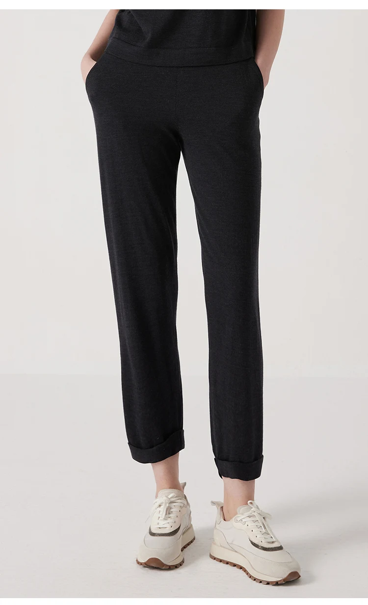 BC1101 Luxury Women's Silk Blend Merino Wool Pants High Quality Long Trousers 30% Silk 70% Wool Wear