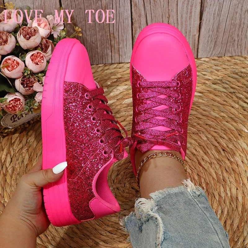 Shoes Woman 2024 Trend Casual Couple Bling PU Lightweight Soft Breathable Women Sneakers Lover Flats Platform Sport Plus Size 44