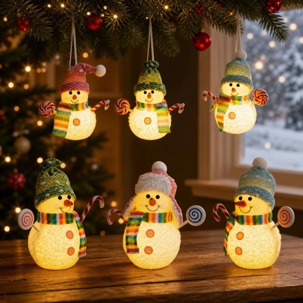 Cartoon Lighted Snowman Ornament Scarf Accent Creative Christmas Night Light Fabric Hat Cute Christmas Decor Lamp