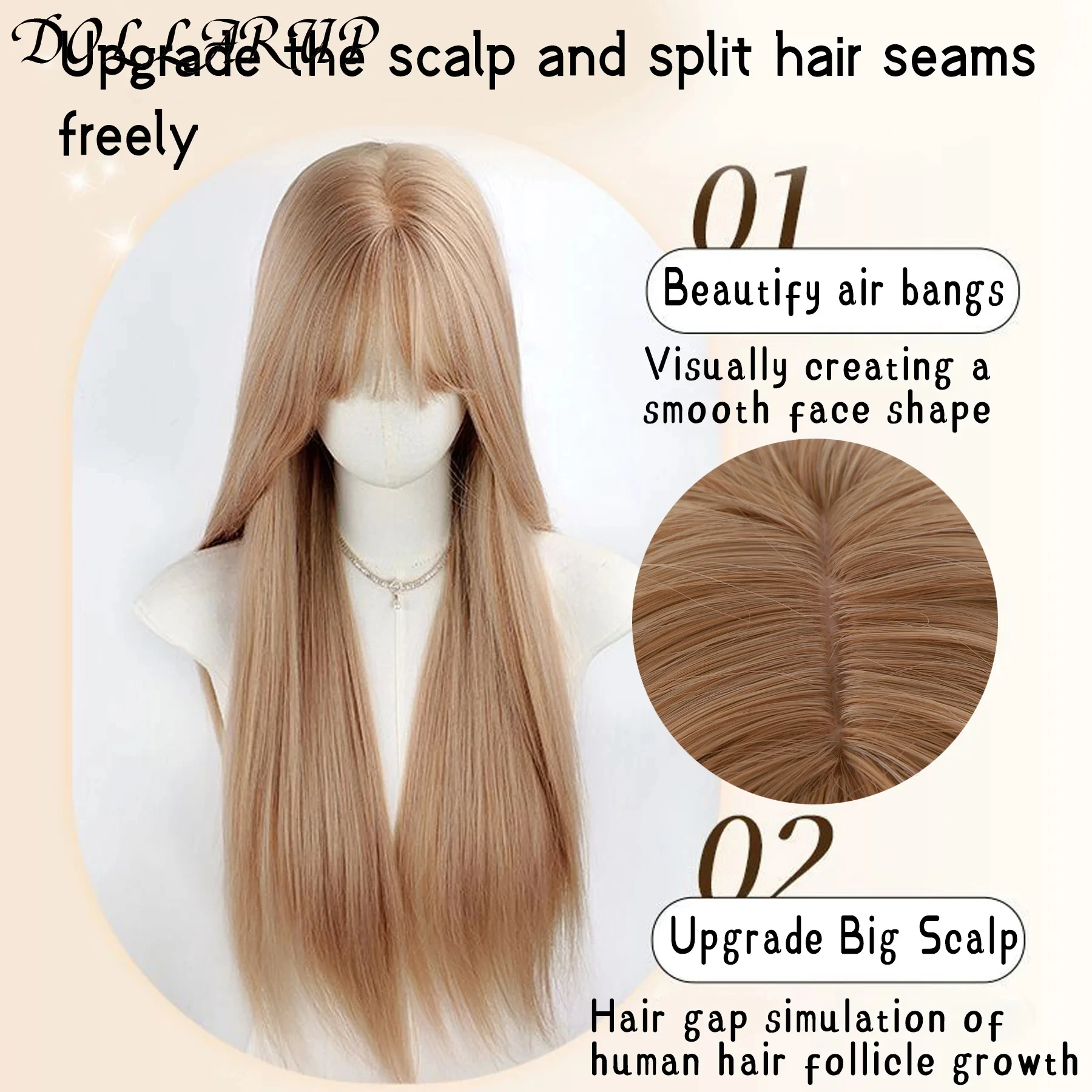 باروكة صناعية من JKL، شعر مستعار طويل مفرود، زي الهالوين، شعر مستعار يومي، إكسسوار شعر بدرجة حرارة عالية #5