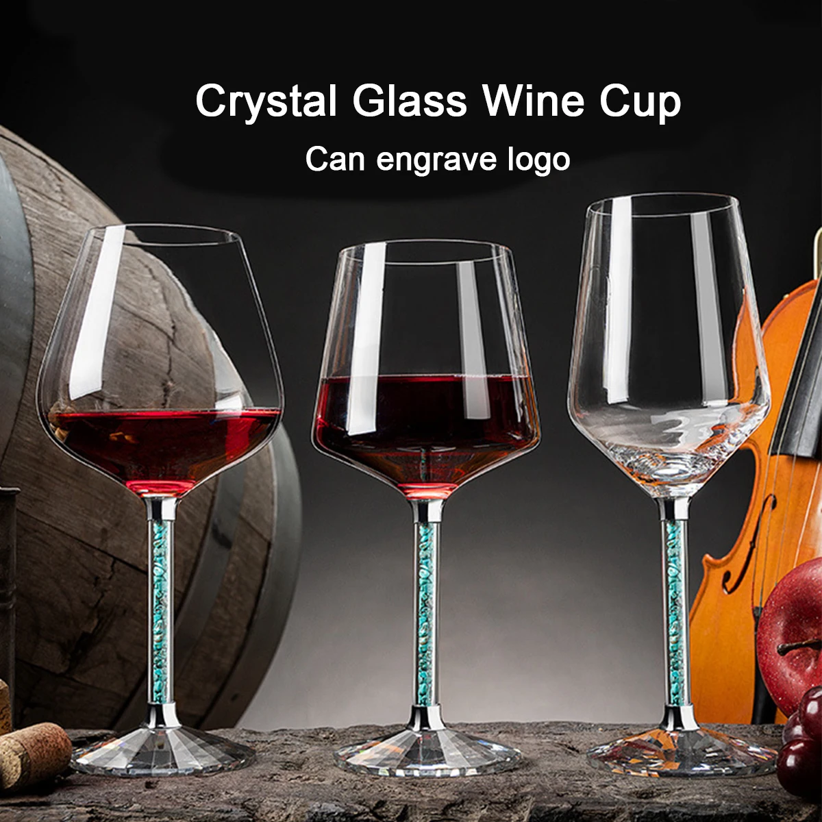 (Can Engrave Logo) 420/450/550ML Crystal Large Goblets, Two-Piece Set, Burgundy Red Wine Glass, wedding pair Cup , with Diamond