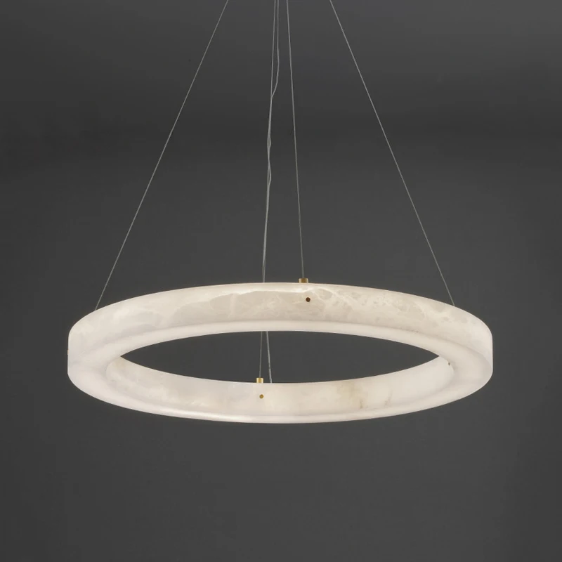 

54CM Marble Ring Pendant Lamp Dining Table Living Room Luxury Circular Hanging Light Restaurant Teahouse Hotel Decor Droplight