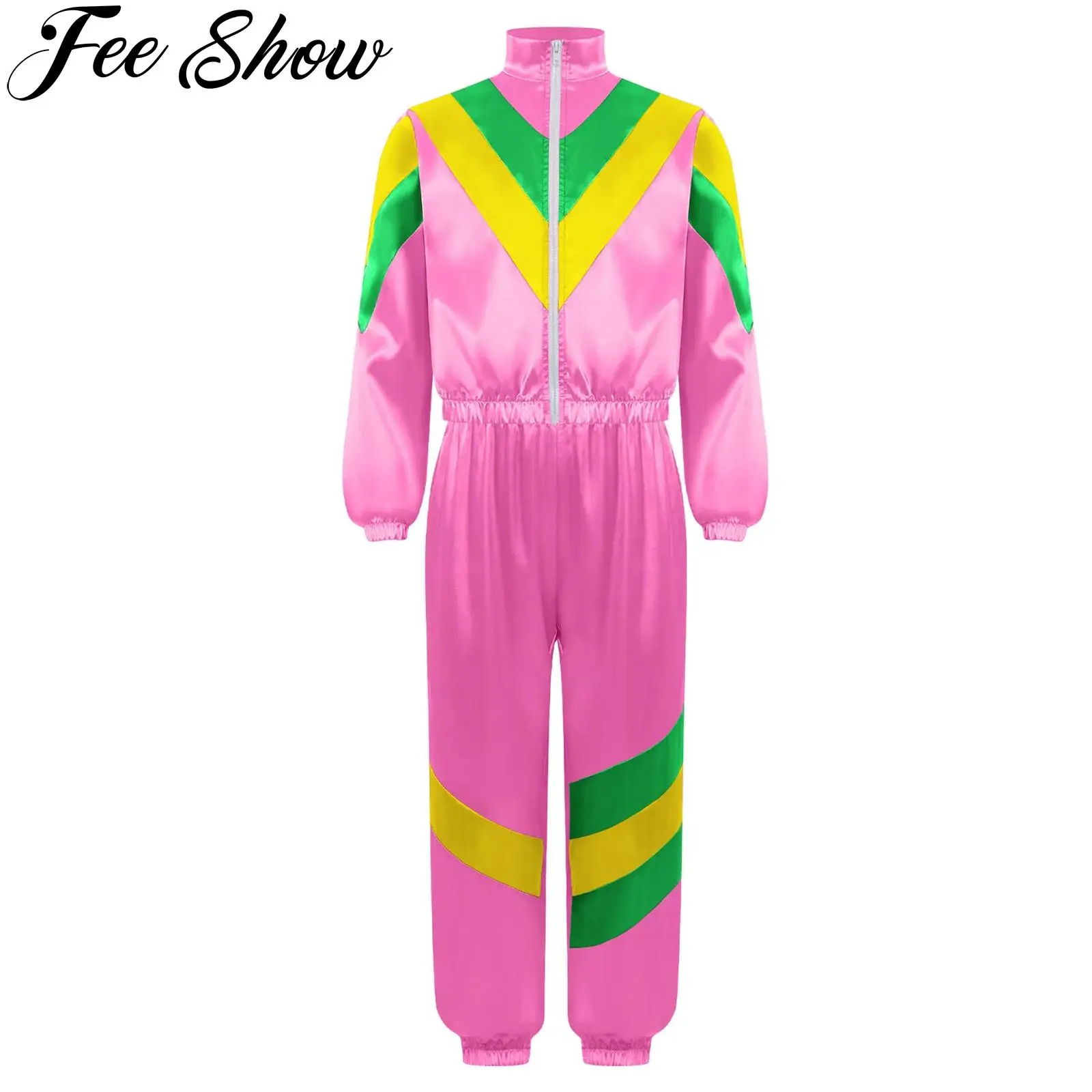 

Kids 80s Tracksuit Disco Hip Hop Jazz Street Dance Costume Glossy Long Sleeve Coat Top with Pants Hippie Dancewear Sportswear