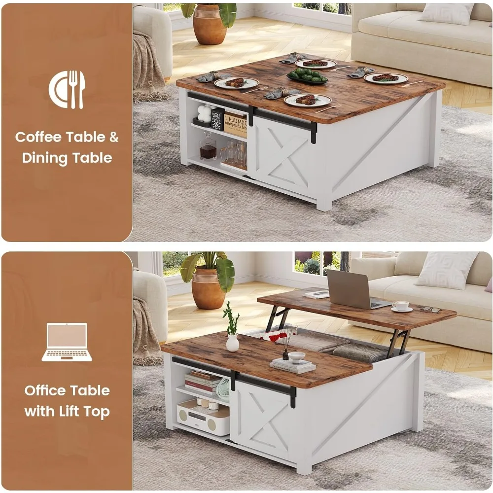 31.5 Inc Coffee Table, Square  Lift Top Coffees Tables  with Large Hidden Storage Compartment and Adjustable Shelves