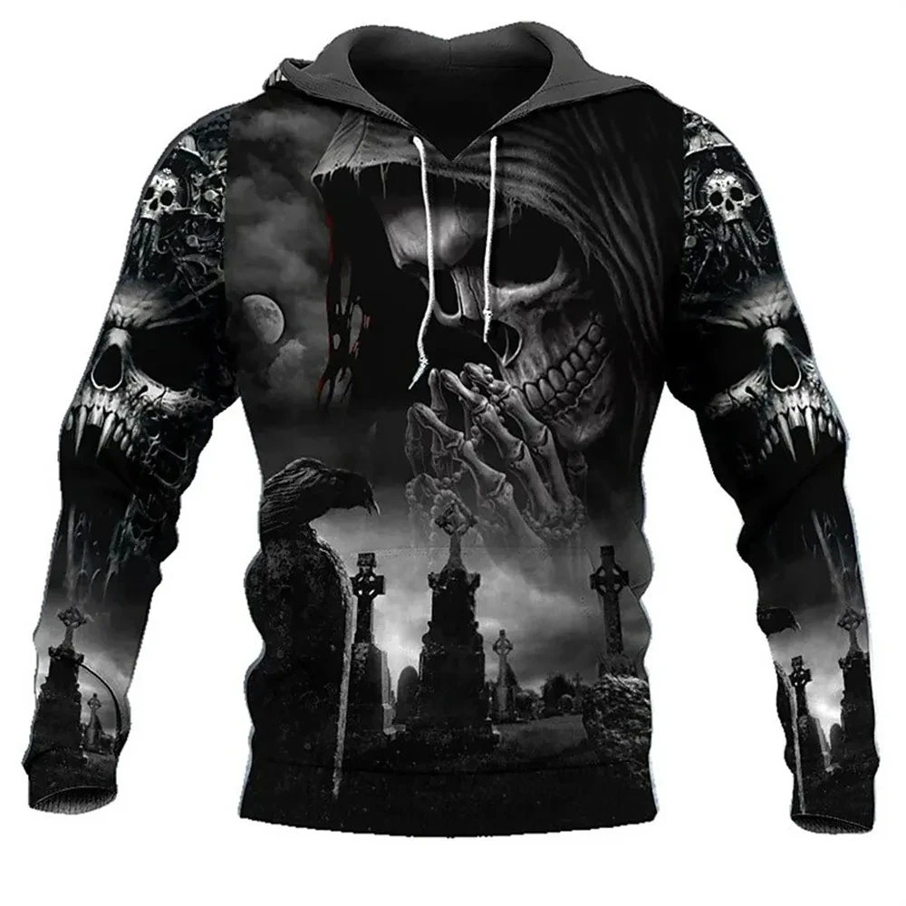 2026 Autumn/Winter Best-selling Horror Halloween 3D Skull Print Hooded Sweatshirt for Both Men Women Street Hip-Hop Gothic Style