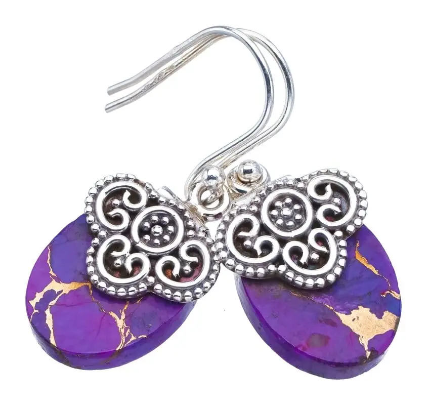 

StarGems® Natural Copper Turquoise Handmade 925 Sterling Silver Earrings 1.25" F6441