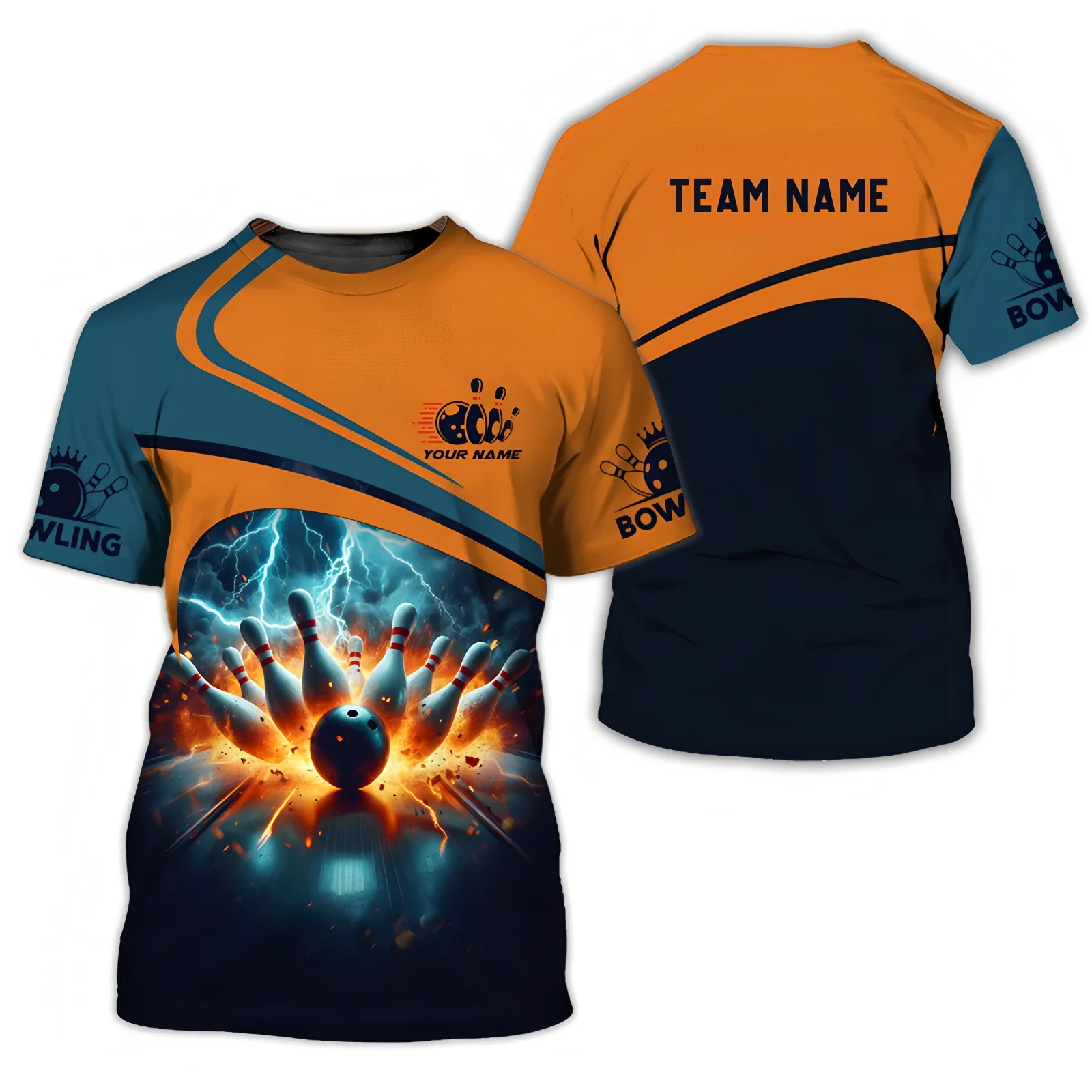 

men's and women's clothing bowling sports team customized short sleeved tees 3D printed graphic t shirts loose round neck in top