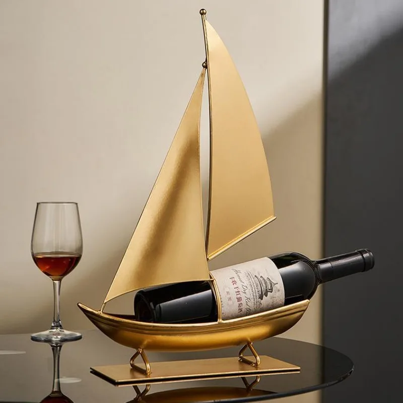 Wrought iron sailboat red wine rack housewarming gift, light luxury high-end wine cabinet home living room decoration ornament