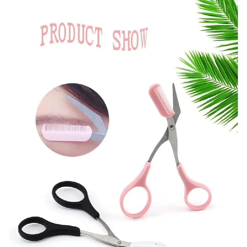 Eyebrow Scissors with Comb, Portable Facial Hair Trimming Scissors, Precision Beauty Tool for Eyebrow Shaping, 3 Pack, Random Colors