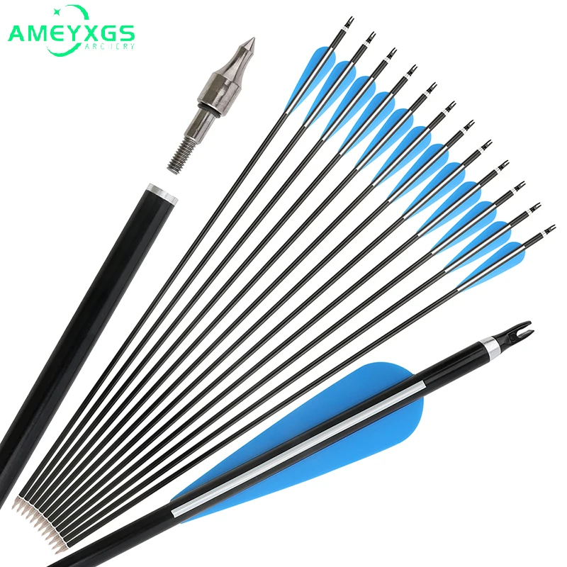 

6/12pcs Archery Aluminum Arrow 300 Spine ID 7.6mm OD 8.8mm Hunting Shooting Targeting Practice Arrow for Compound Recurve