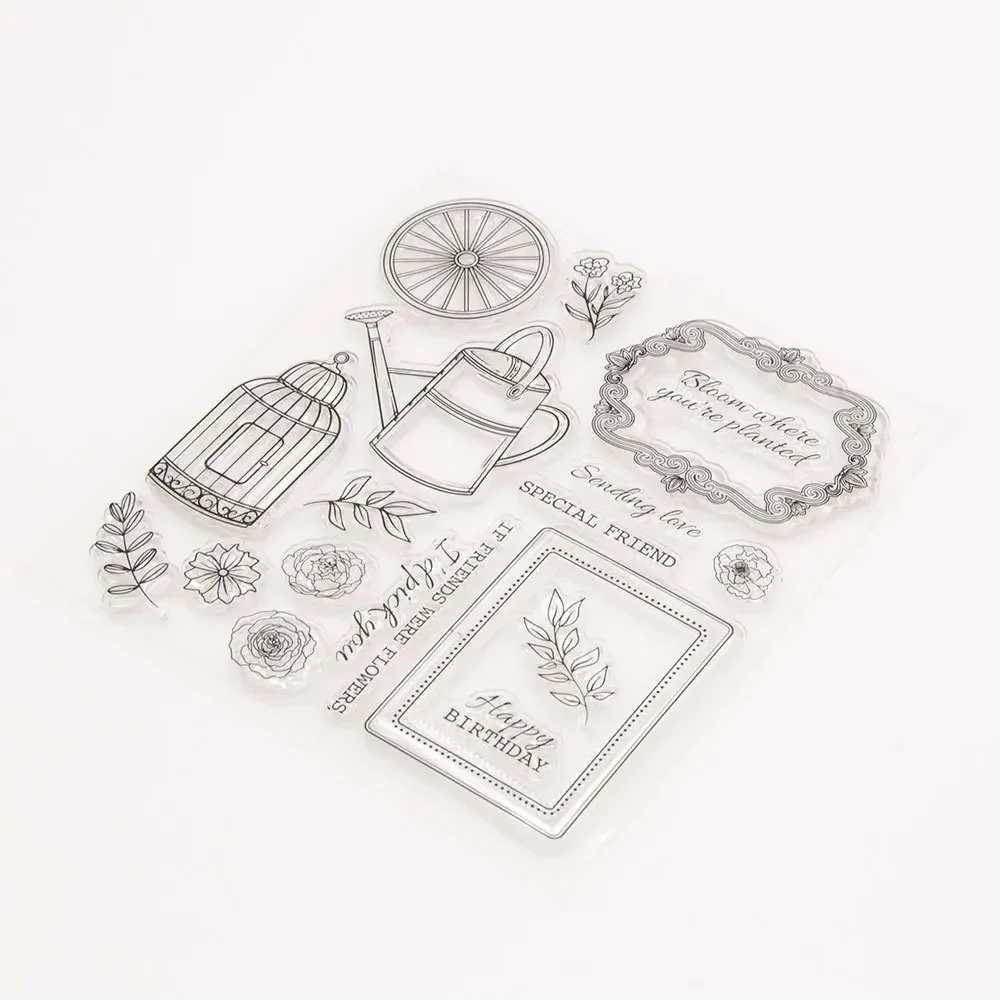 طوابع شفافة لصنع بطاقات الديكور وقصاصات ذاتية الصنع ، عيد ميلاد سعيد ، إرسال الحب ، أصدقاء مميزين ، زهرة الحديقة