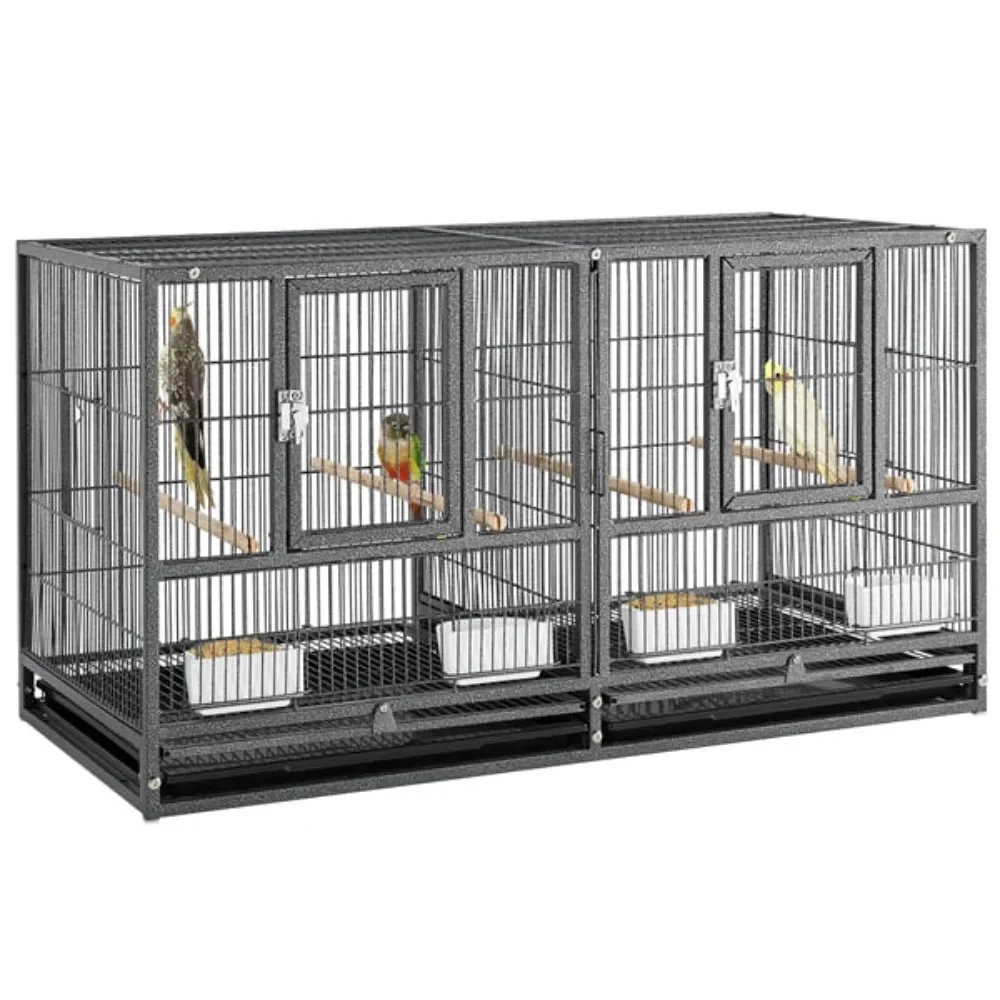 

18" H Stackable Divided Breeder Meatal Bird Cage for Small Birds, Black