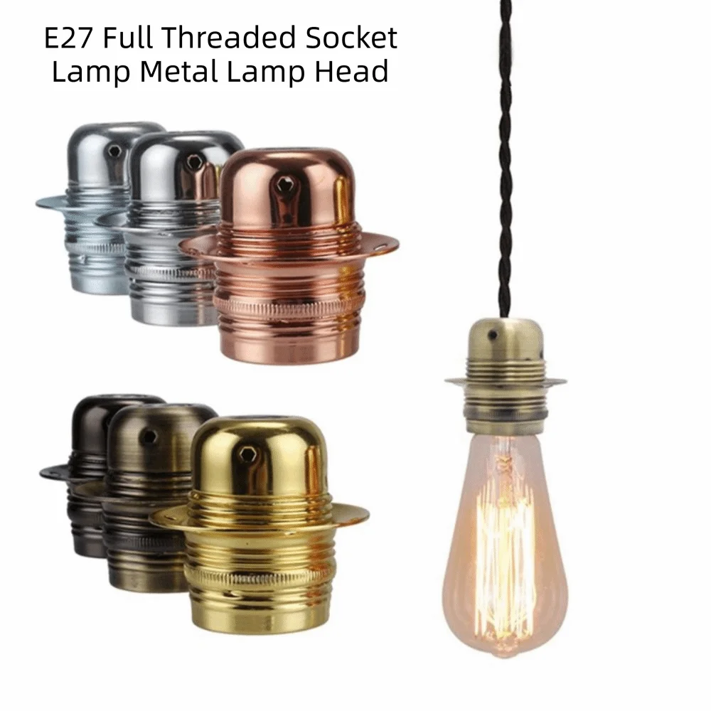 E27 Vintage Lamp Socket DIY Installation Retro Screw Thread Pendant Light Base Ring Design Polished Finish Screw Socket Adapter