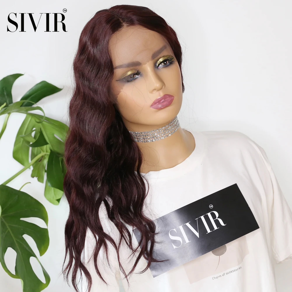 

Sivir Synthetic Wig Part Lace Middle Parting Natural Wave Wigs For Women Black Gold Red Brown Color Wig High Temperature Fiber