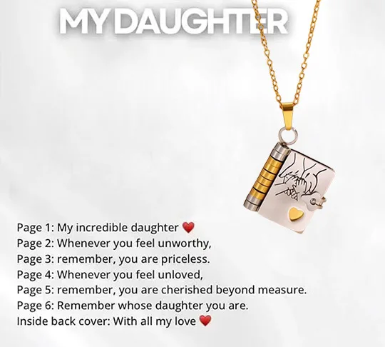 Gold Book Locket Necklace for Daughter Engraved Message Book Pendant Necklace Waterproof Stainless Steel Gift Jewelry for Women - view 3