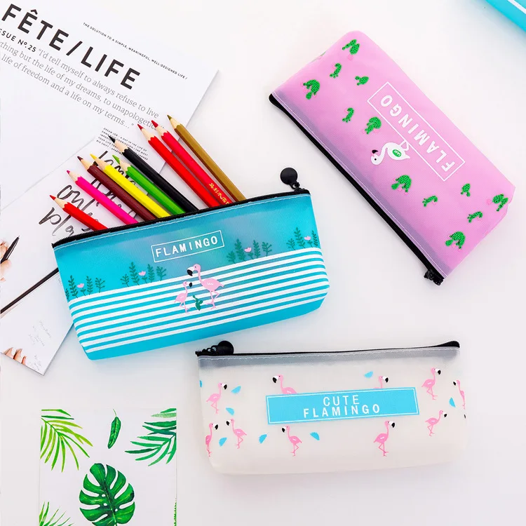 1 Stuks Kawaii Etui Flamingos Pvc Geschenk Estuches School Potlood Doos Potlood Tas Schoolbenodigdheden Briefpapier