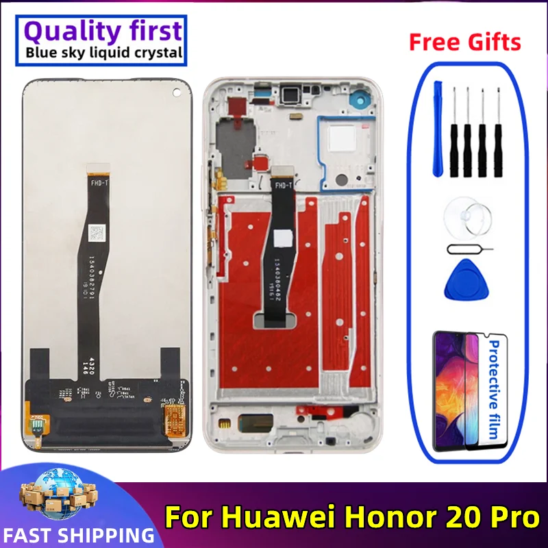 

Original Touch Screen Digitizer Assembly Replacement with Frame, Huawei Honor 20 Pro, YAL-AL10, L41, Mobile Phone Display