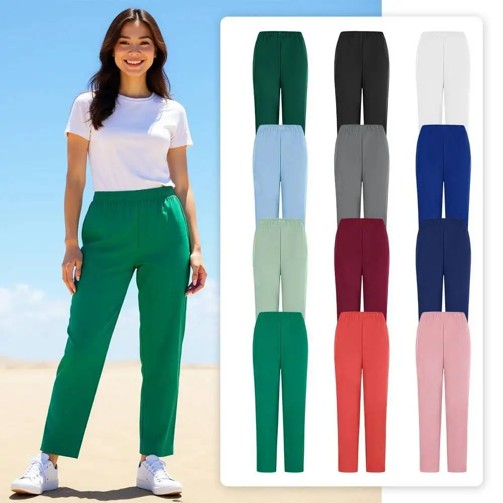 Nuovi pantaloni da lavoro in tinta unita da donna traspiranti uniformi da infermiera con pantaloni da lavoro per toelettatura dentale elasticizzata da medico tascabile