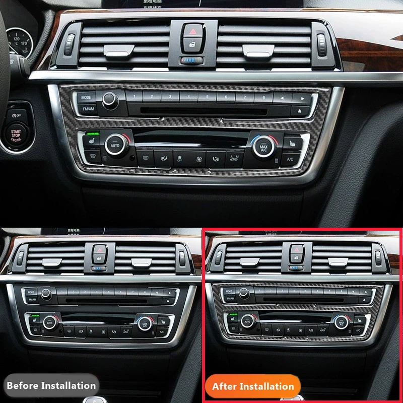 For BMW 3 Series F30 F34 2013-2019 Carbon Fiber Car Central Control Air Conditioning CD Panel Stickers Auto Inter Accessoriess
