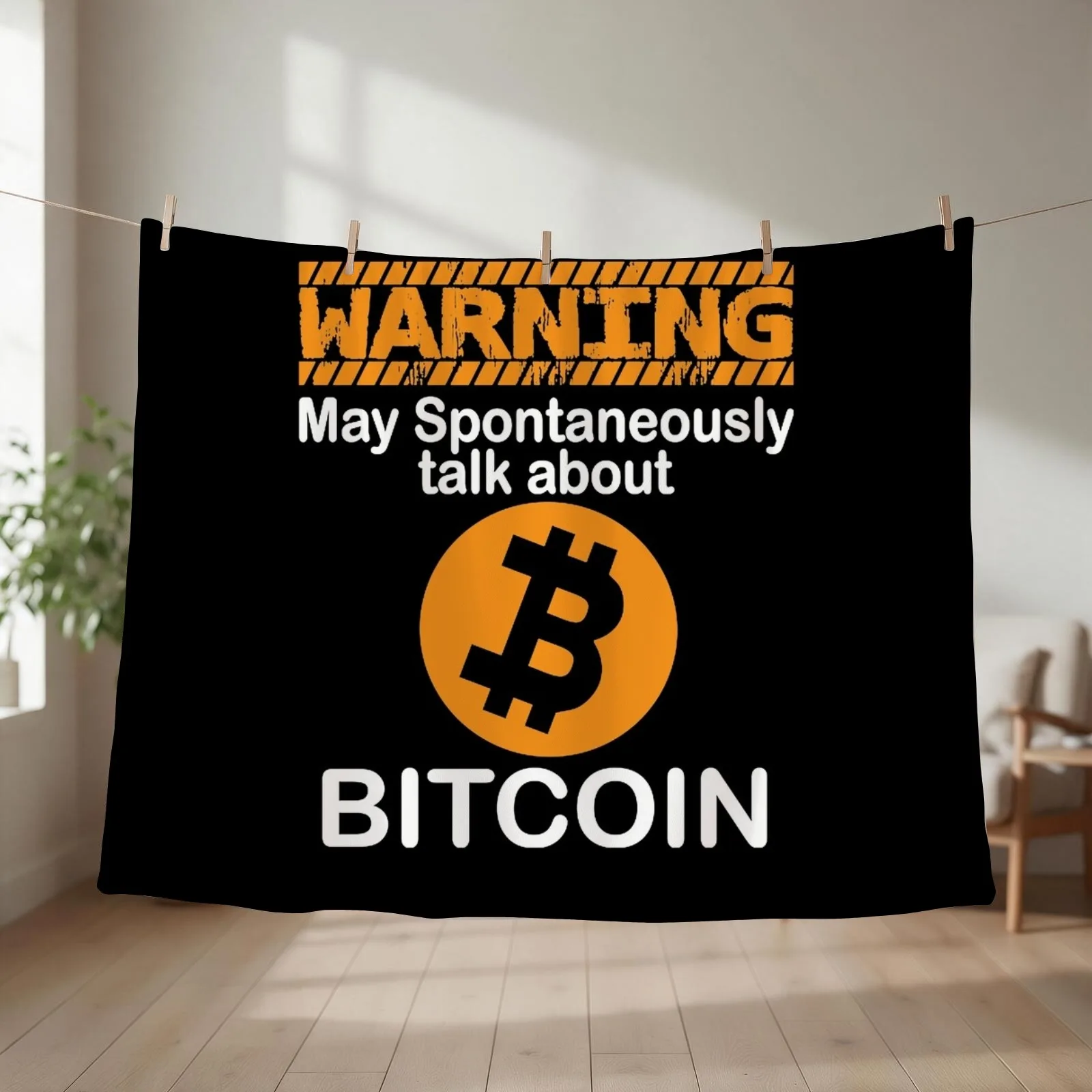 Warning May Spontaneously Talk About Bitcoin T-Shirt Throw Blanket couch cozy soft plush fuzzy picnic outdoor blanket