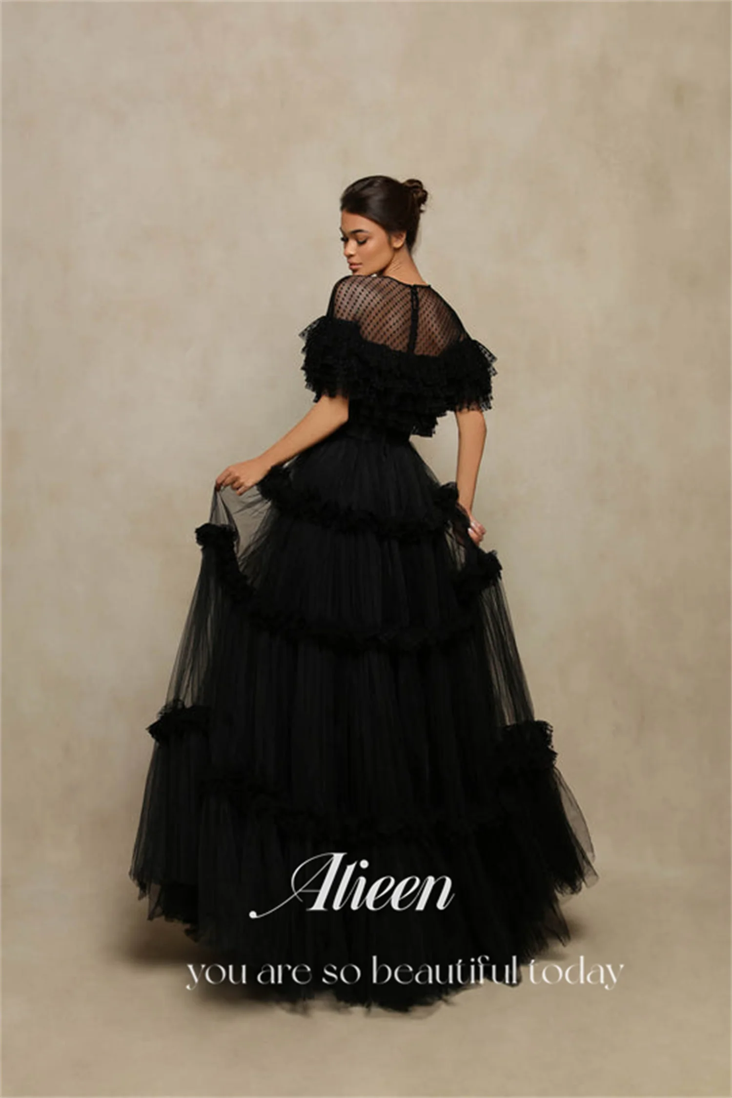 Aileen Dots Dubai Luxury Evening Dress Graduation Dresses Black Sharon Happy 2024 Multi-layer Party Wedding Perspective A-line