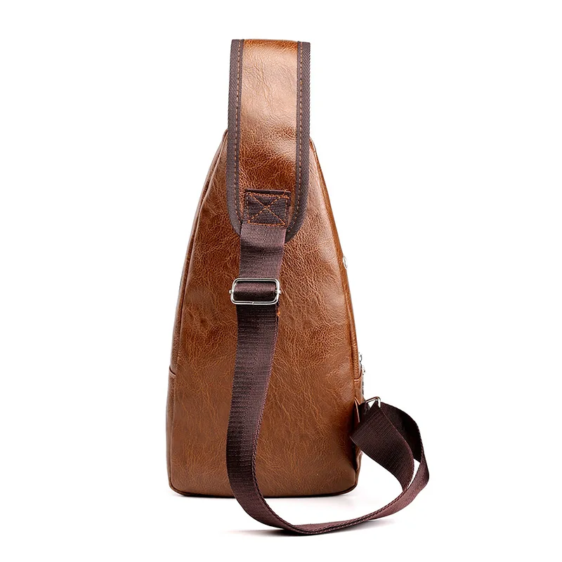 PU leather men's multi-zipper large capacity lock single shoulder diagonal cross chest bag riding backpack