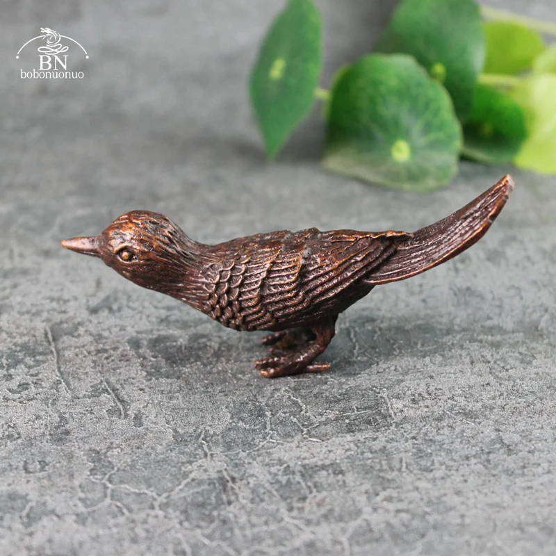 Pure Copper Kingfisher Tea pets Statue Desk Decoration Ornament Antique magpie Animal Bird Miniature Figurines Home Decors