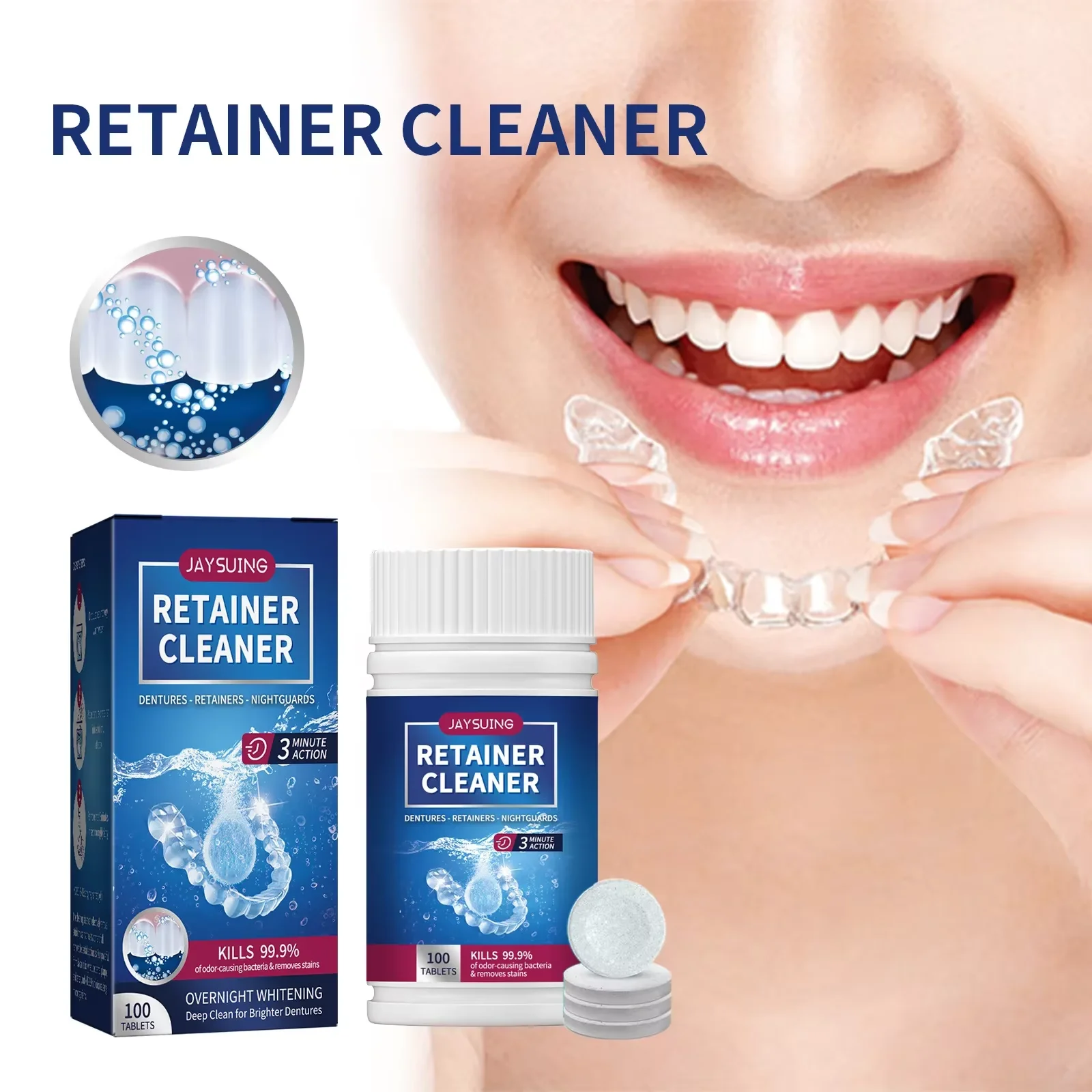 Denture Cleaning Tablets Removes Odor & Stains | Oral Retainer Cleaner for Aligners Teeth Capped Cleaning Tablet Cleaning Stains