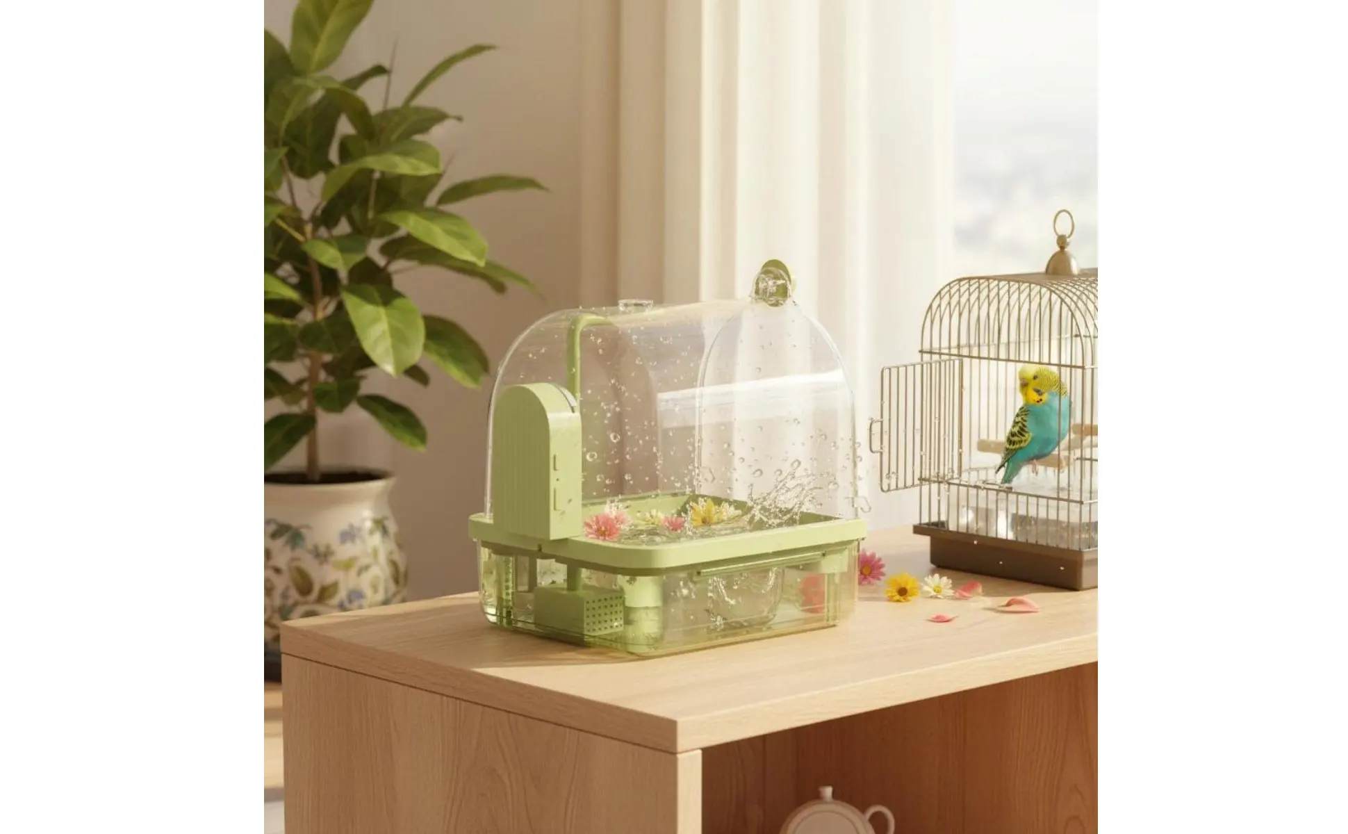 Automatic Bird Bath Wireless Sensor Parrot Bathtub Bird Shower Tub Transparent Cover Pet Supplies Non