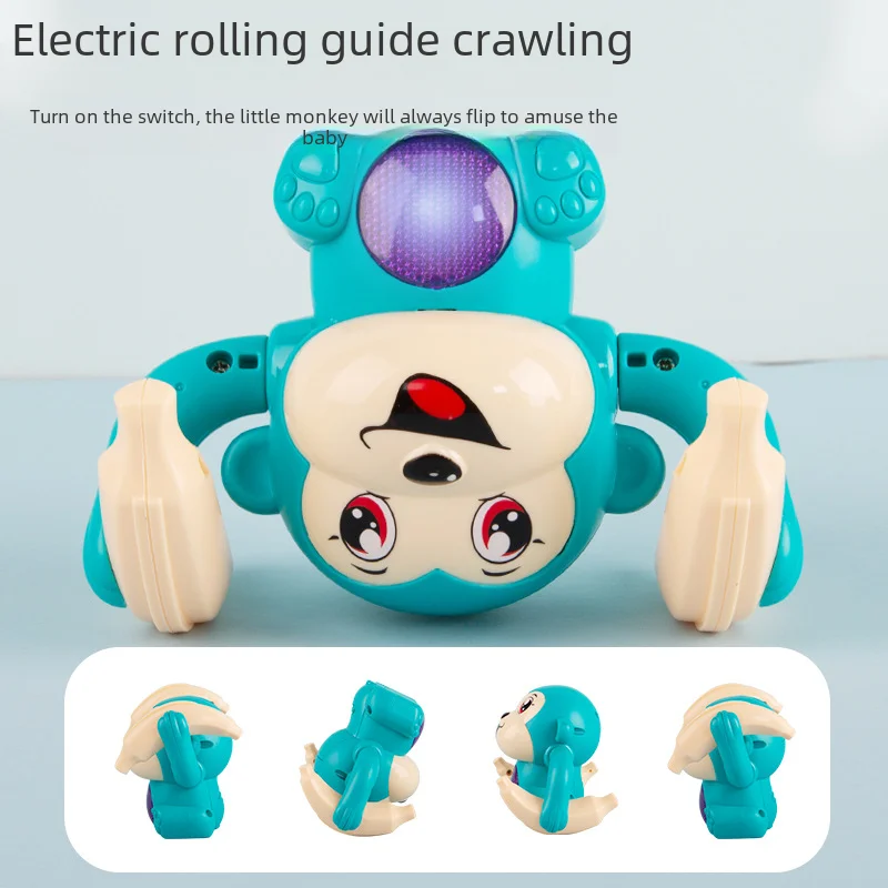 Baby Electric Controlled Glowing Monkey Rolling Toy Crawling Practice Tool Suitable For Infants Free Shipping