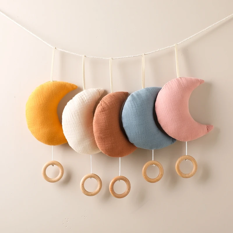 Baby Mobile Crib Bed Bell Toy 0-12 Months Rattle Windup Cotton Moon Pendant Gym Bracket Mobile Crib Pendant Rattle Toy for Baby