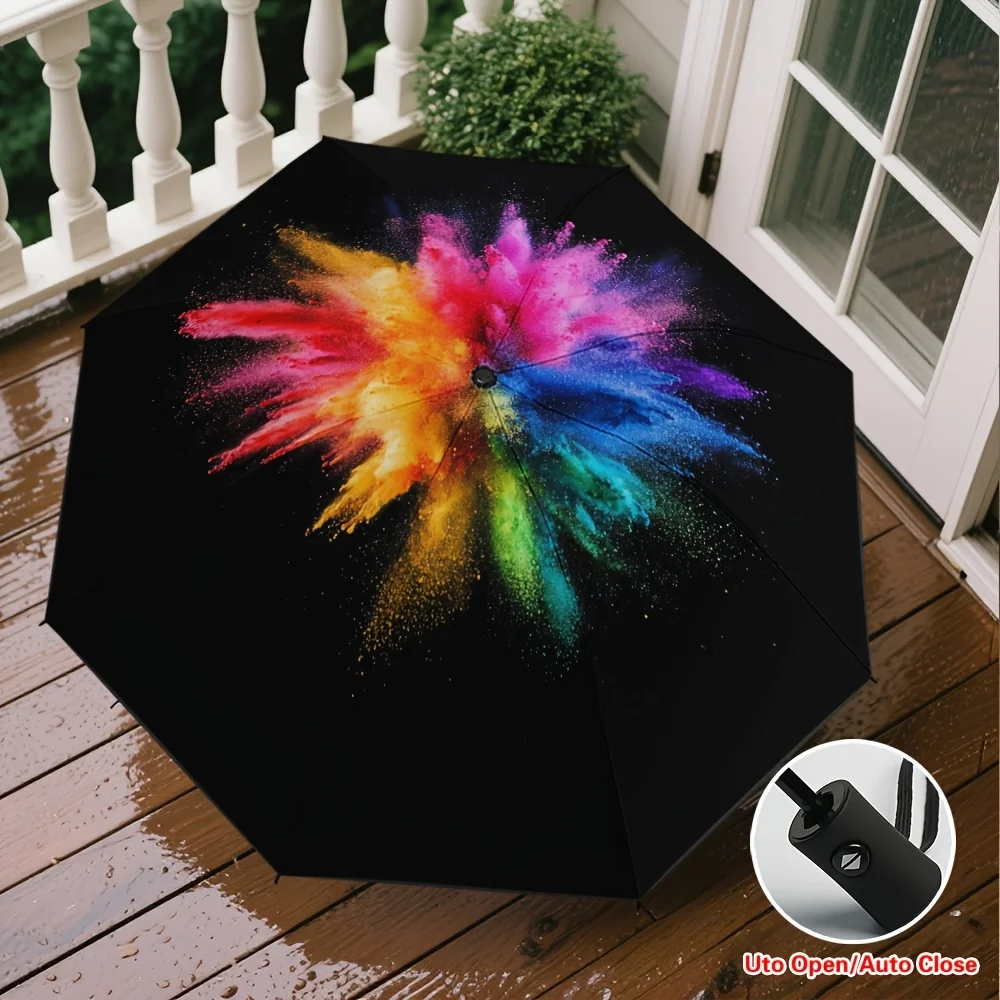 

Abstract Color Explosion Auto Umbrella - Heavy Duty 8-Rib Compact Travel Umbrella with Vibrant Pink, Yellow, Green, Orange, Pu