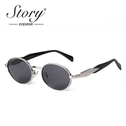 STORY Fashion Classic Pen Legs Oval Sunglasses Women Men Brand Designer Vintage Brown Silver Metal Punk Sun Glasses UV400 S2505