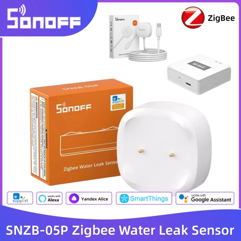 

SONOFF SNZB-05P Zigbee Датчик утечки воды Обнаружение утечки и капа Оповещения в реальном времени Поддержка домашнего помощника ZHA Zigbee2Mqtt