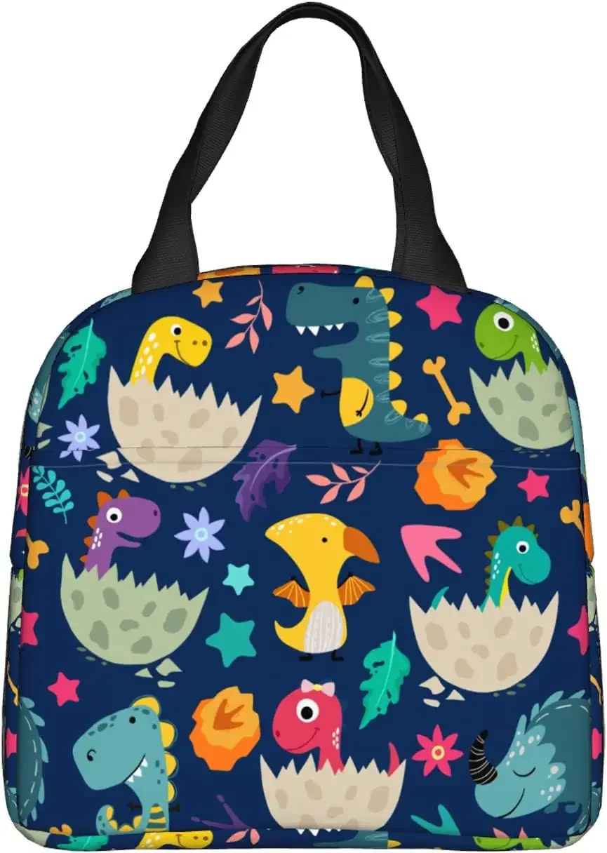 

Cartoon Dinosaur Insulated Lunch Bags with Pocket Reusable Cooler Thermal Lunch Box for Boys Girls School Picnic Beach