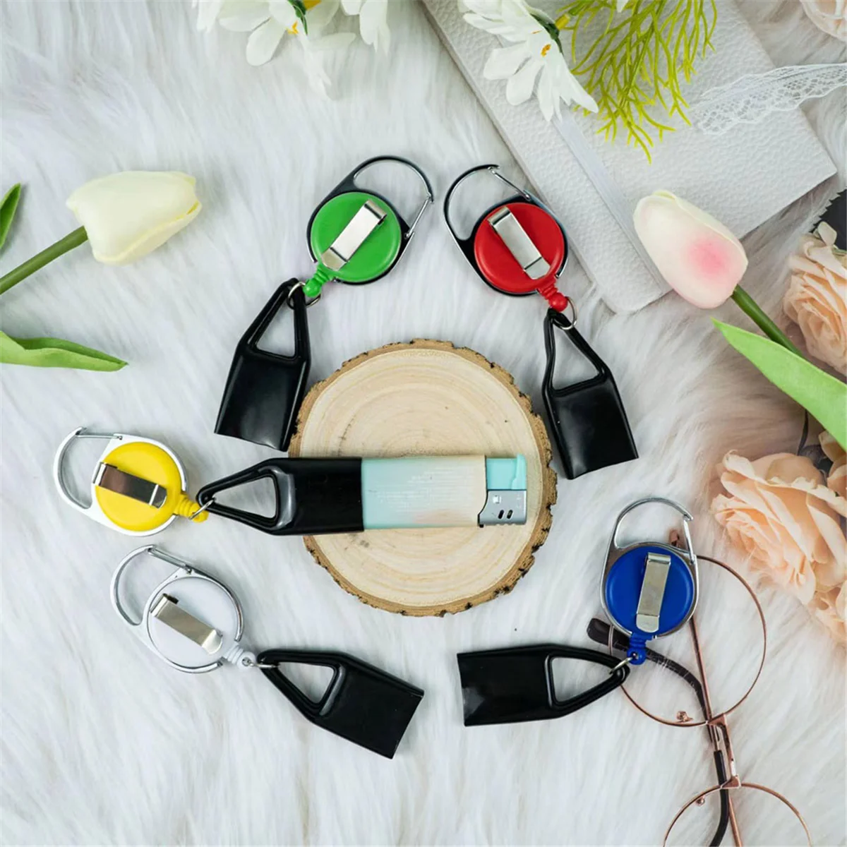 BABQ 12Pcs Retractable Lighter Holder Lighter Keychain Multicolor Lighter Holder Keychain with Clip Classic Lighter Cover